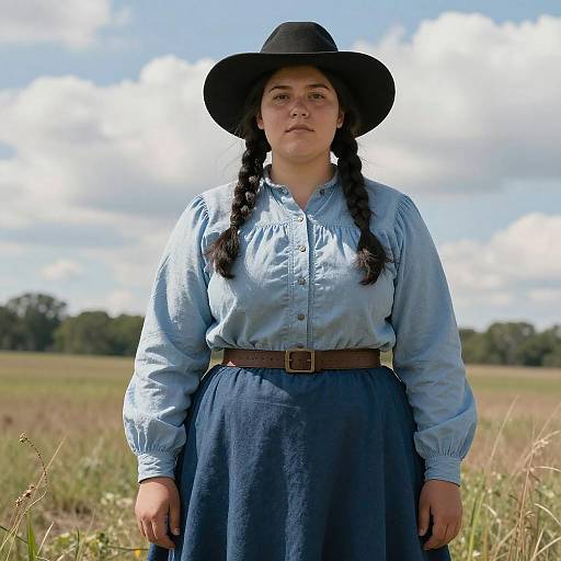 Plus Size Prairie Pioneer Woman in Field