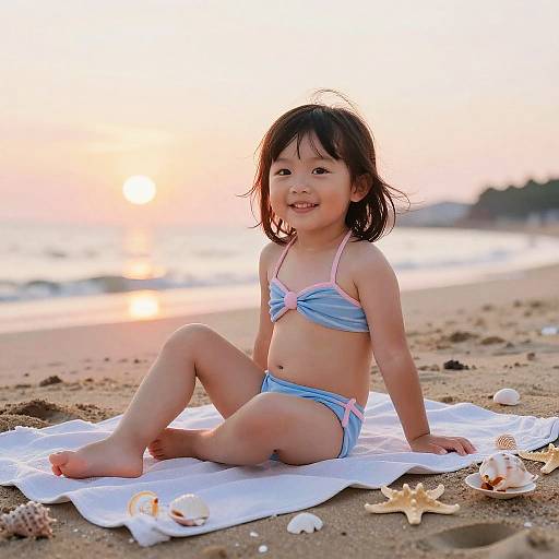 Girl on Beach at Pastel Sunset