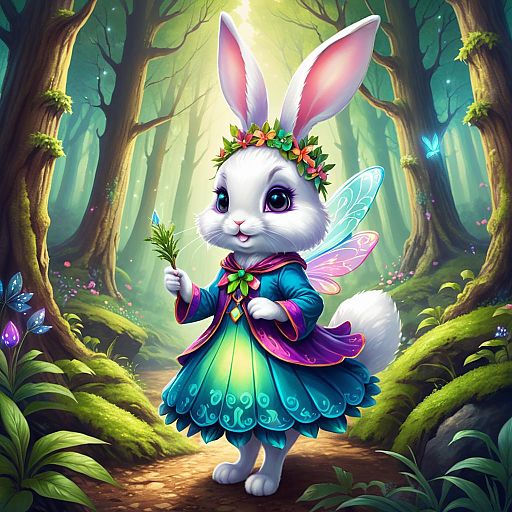 Vibrant Fairy Rabbit in Magical Forest