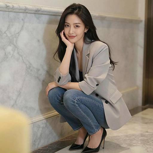 Woman Posing in Marble Hallway