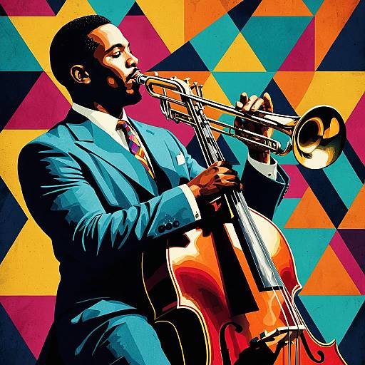Jazz Musician Playing Trumpet and Double Bass