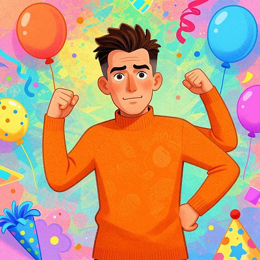 Vibrant Orange Cartoon Man Illustration
