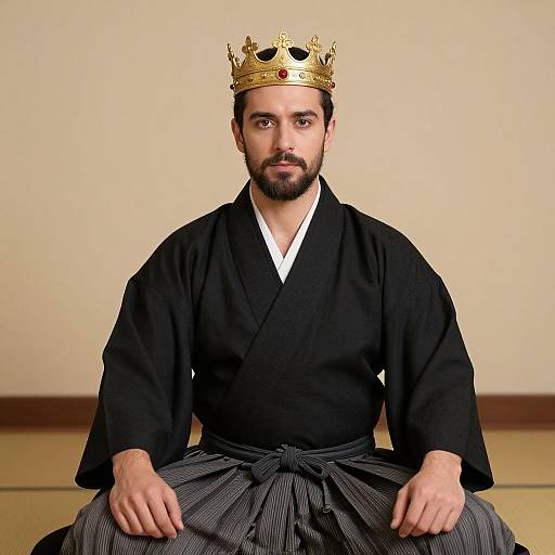 Realistic Man in Ryu Costume Sitting