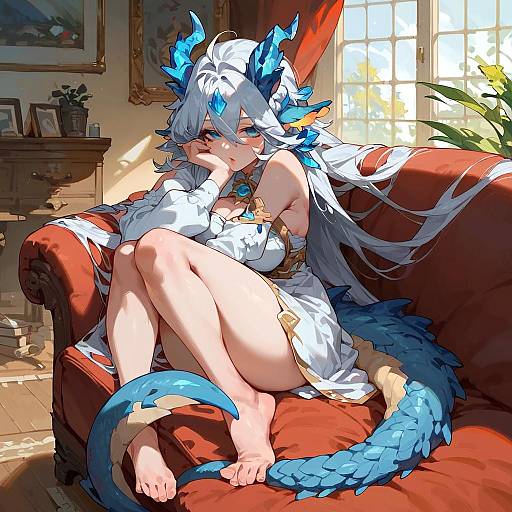 Dragon Girl Sitting on Sofa