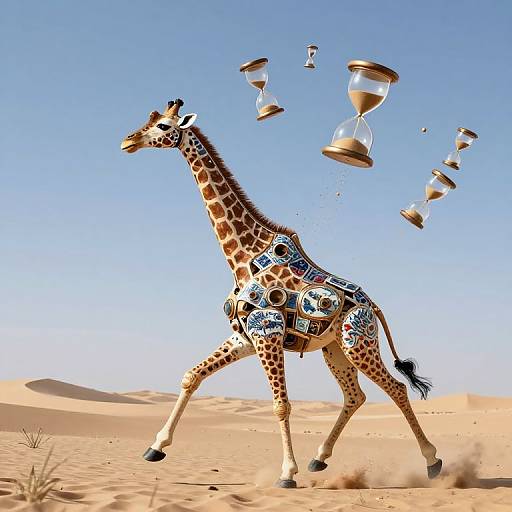 Clockwork Giraffe in Surreal Desert