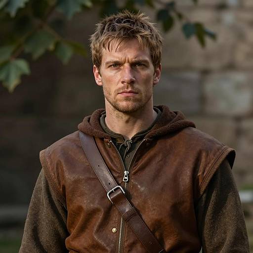 Medieval Man in Brown Leather Tunic