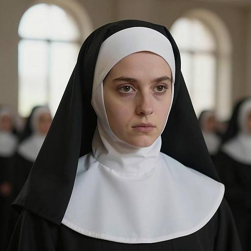 Serious Nun in Soft Light Background