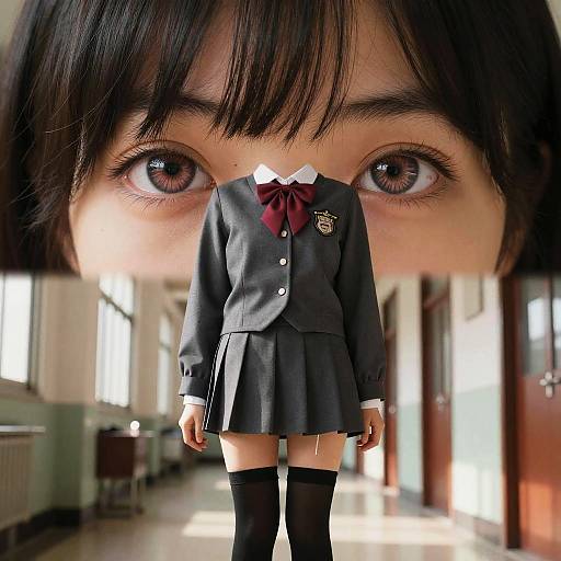 Detailed Schoolgirl in Dark Grey Uniform