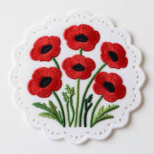 Vintage Hand-Embroidered Red Poppies
