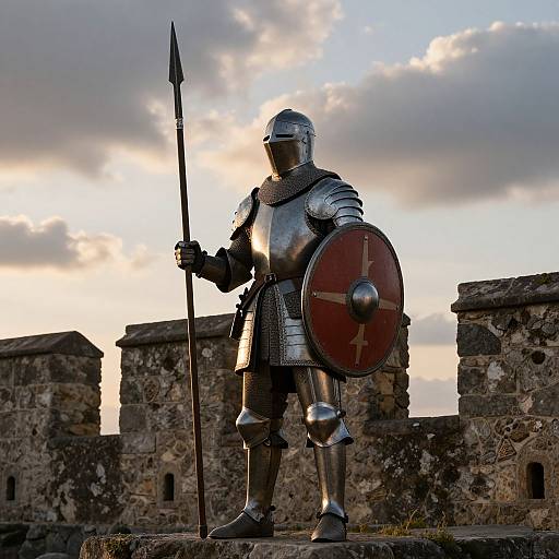 Vigilant Medieval Guardsman at Sunset