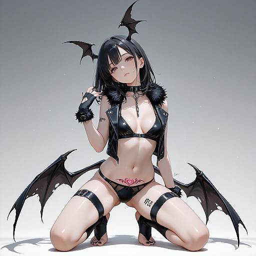 Enchanting Girl with Black Wings and Tattoos