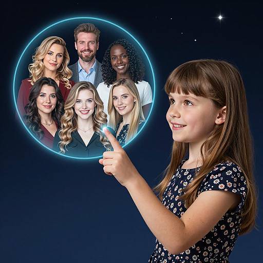 Young Girl with Hologram of Adults