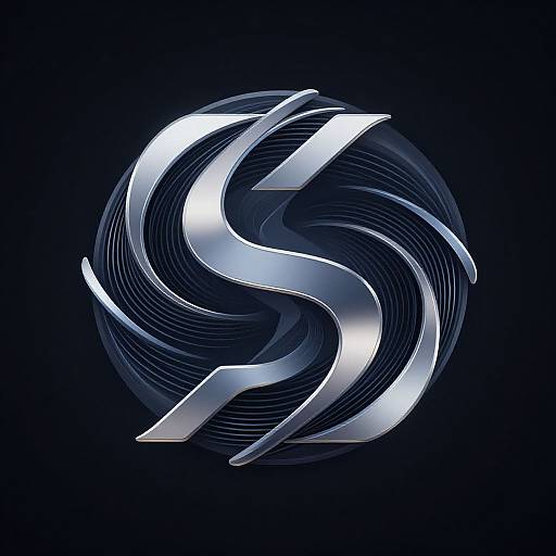 Digital artwork of a shiny, metallic, swirling 