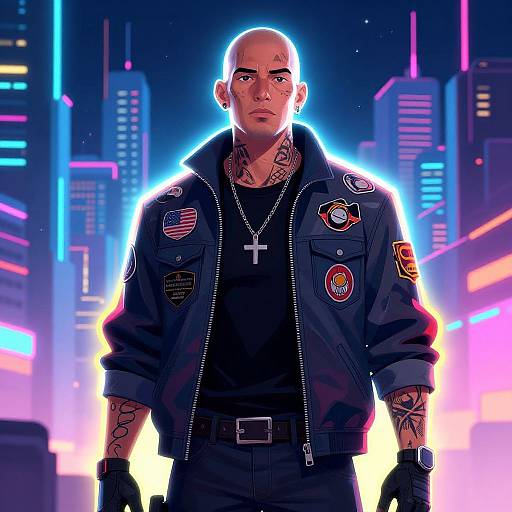 Cyberpunk Bald Tattooed Man Illustration