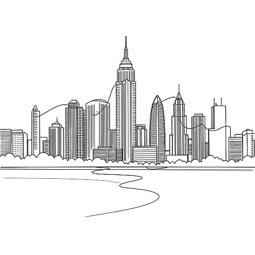 Seamless Single Line City Skyline