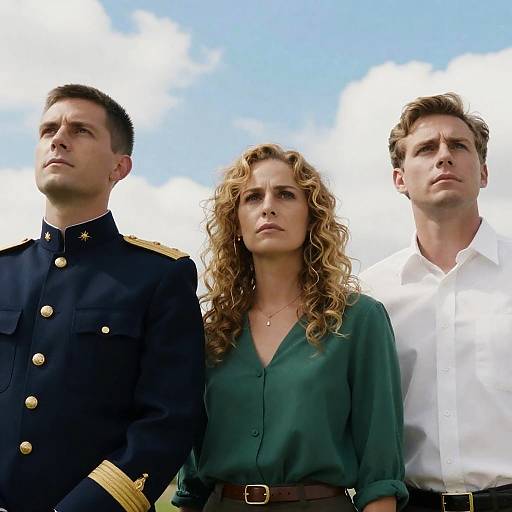 Three People in Uniform and Casual Attire