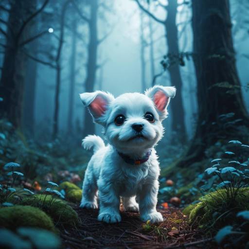 Pixar-style Adorable Ghost Puppy in Enchanted Forest
