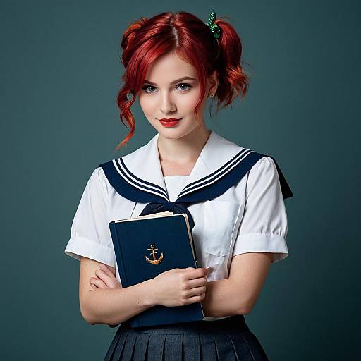 Vivacious Cherry-Red Maiden in Uniform