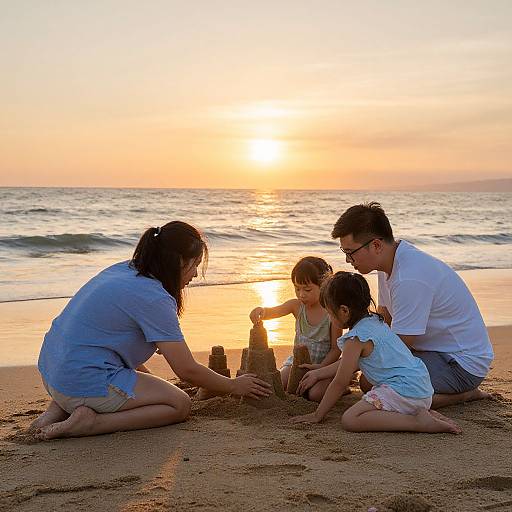 Family Sandcastle at Sunset Beach