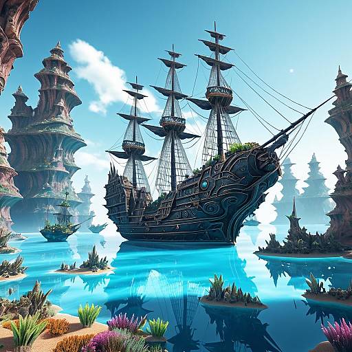 Pirate Ship in Alien Landscape