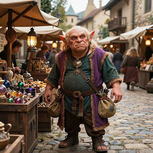 Busty Goblin Merchant in Medieval Market
