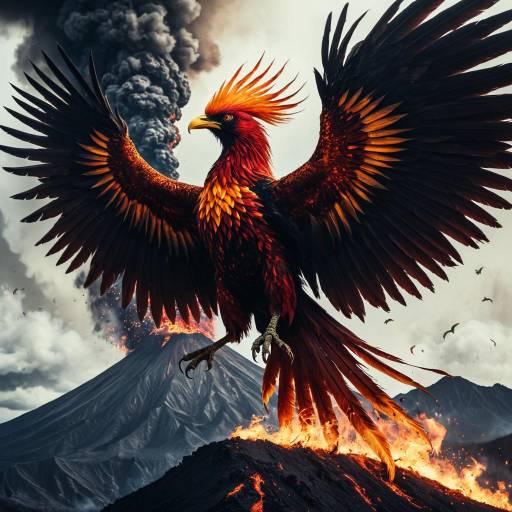 Apocalyptic Firebird Over Volcanic Eruption