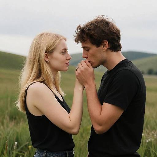 Romantic Moment in a Grassy Field