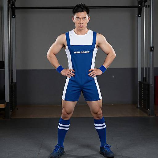 Man Posing in Weight Lifting Costume