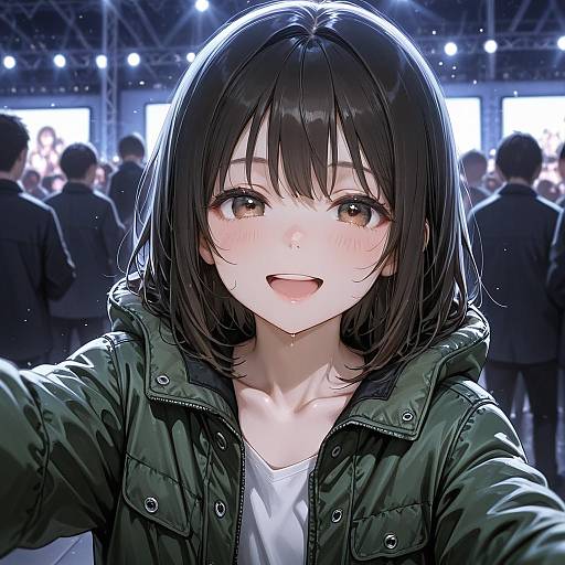 Smiling Idol Model in Puffer Jacket