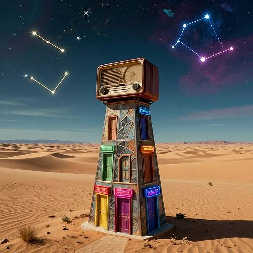 Surreal Desert Radio Tower Odyssey