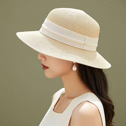 Elegant Woman in Wide-Brimmed Straw Hat