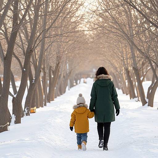Winter Walk: Mother and Child Bond