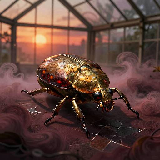 Oxidized Brass Beetle in Gothic Greenhouse
