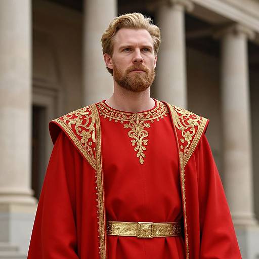 Regal Man in Gold-Embroidered Robe