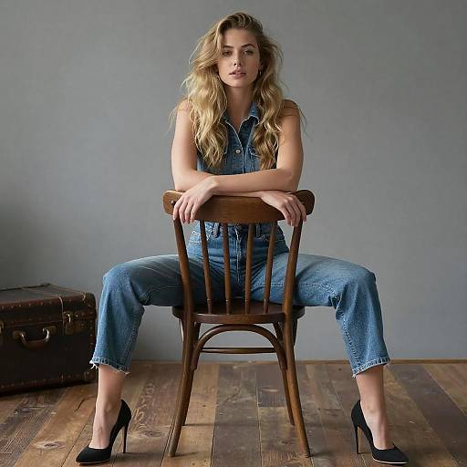 Confident Woman in Denim Jumpsuit
