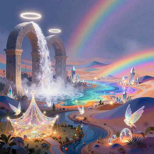 Surreal Dreamscape with Luminous Villages