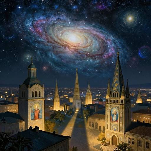 Celestial Cityscape with Spiritual Frescoes