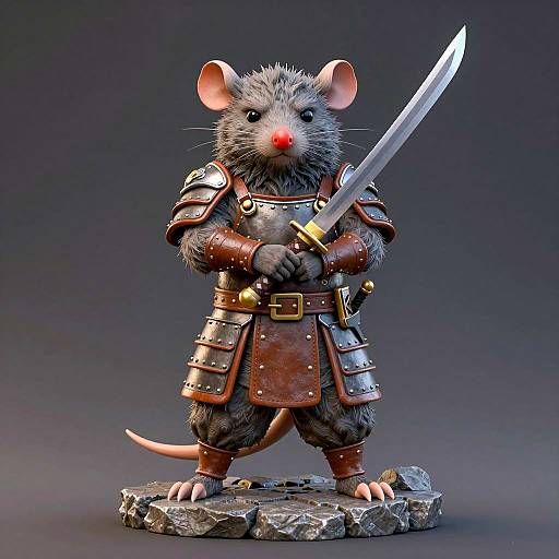 Fierce Anthropomorphic Rat Warrior Statue