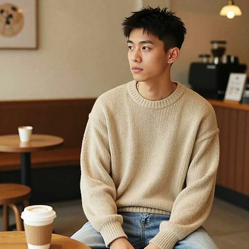 Casual Soul Patch Style in Coffee Shop