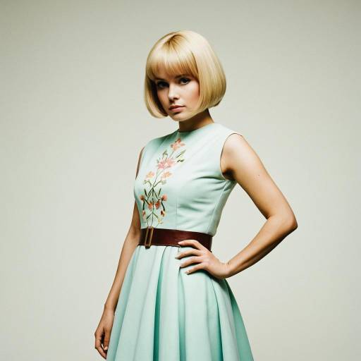 Woman in Elegant 1970s Pastel Dress