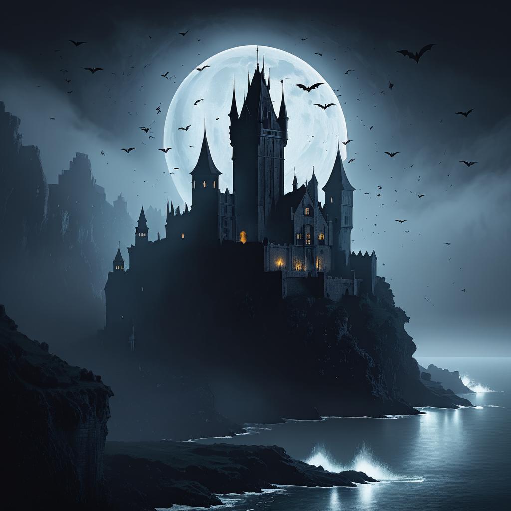 Gothic Castle on Misty Cliffside