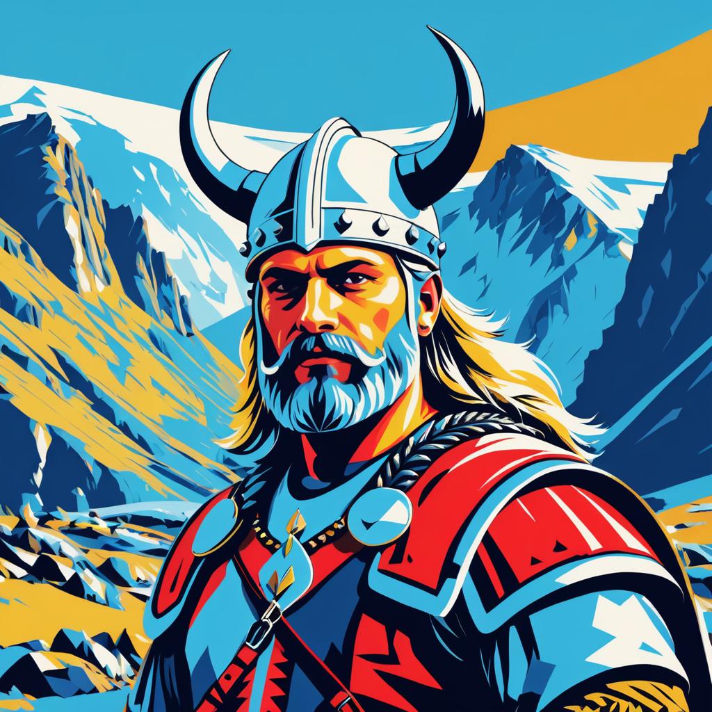 Vibrant Viking in Rugged Mountains