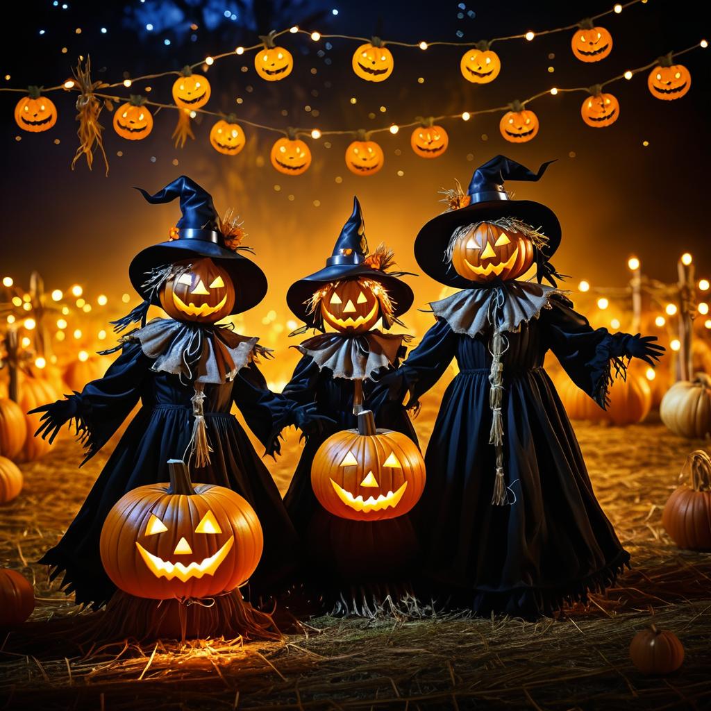 Spooky Scarecrows in a Halloween Patch