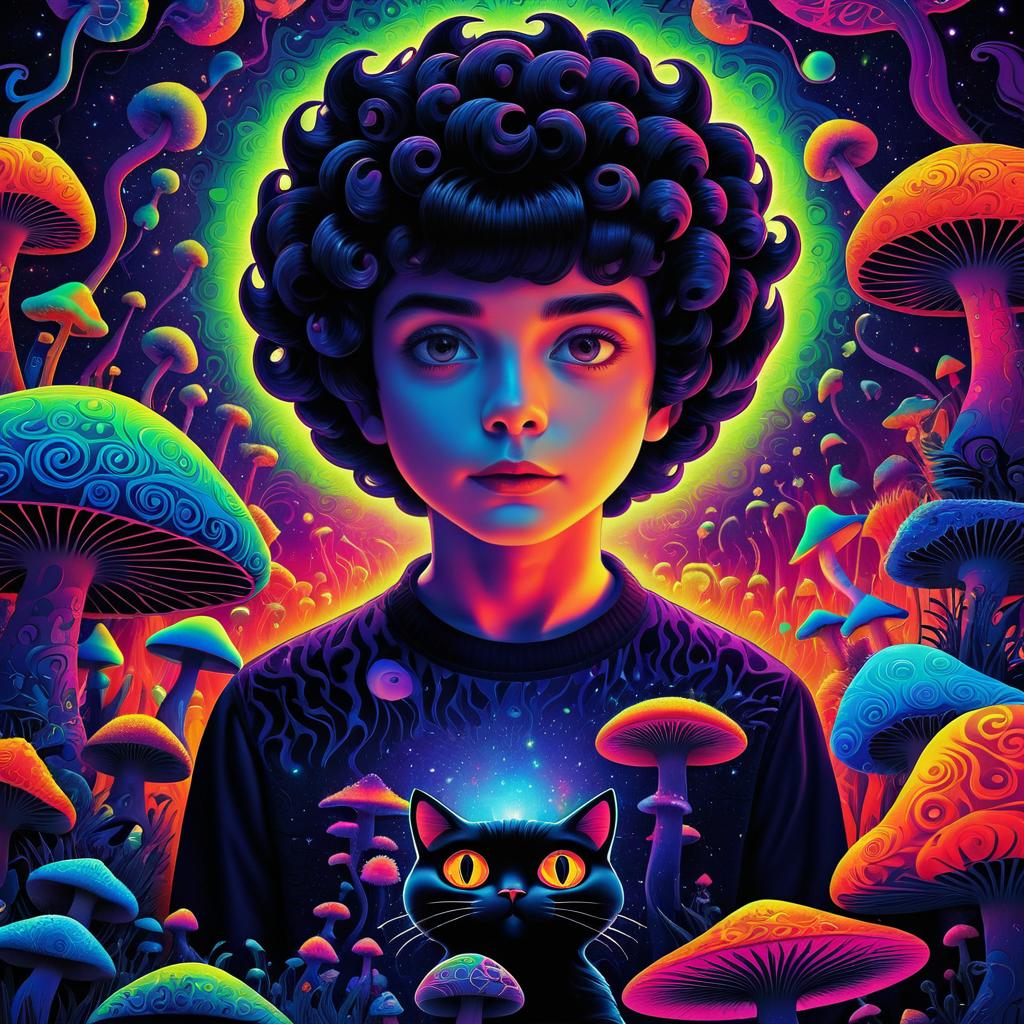 Vibrant Psychedelic Boy and Cat Art