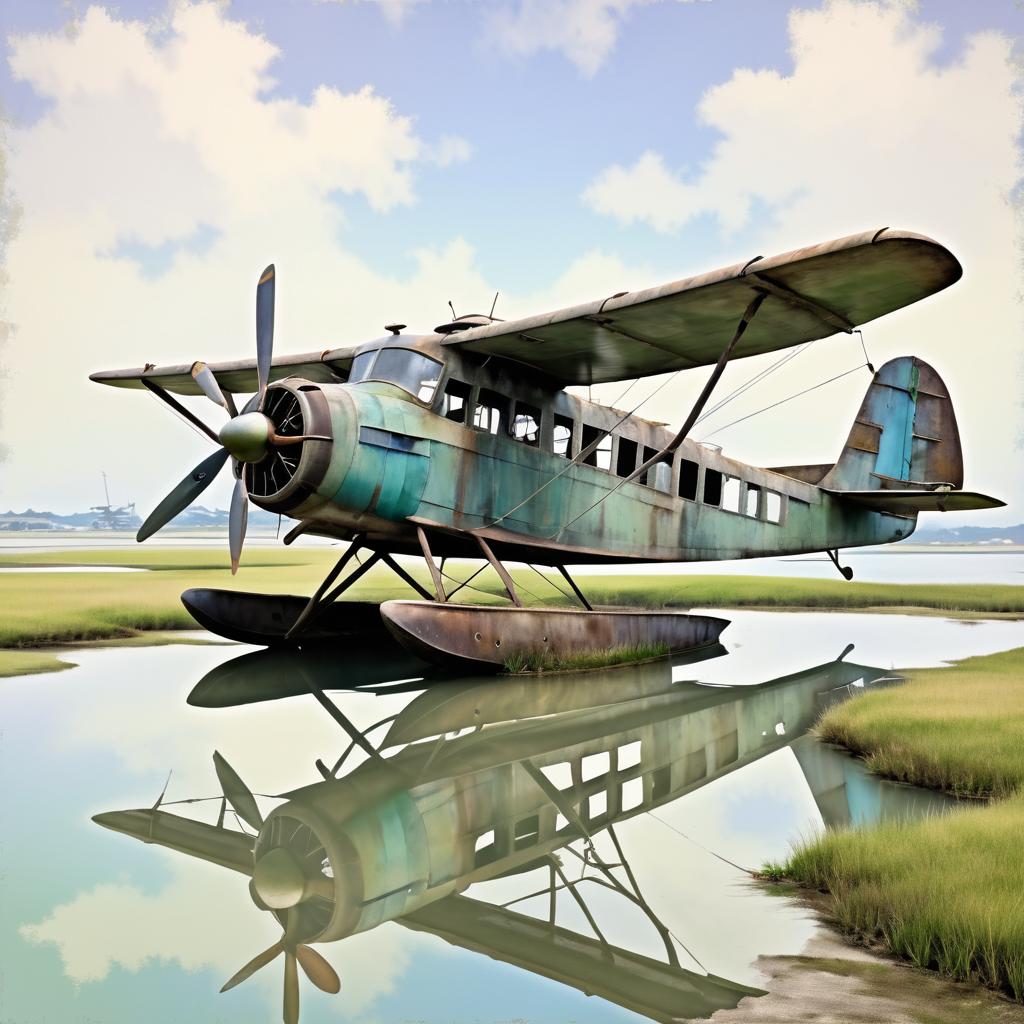 Whimsical Seaplane in Miyazaki Style