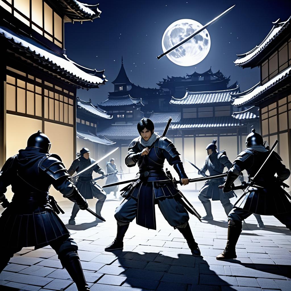 Assassin vs. Armored Soldiers in Moonlight