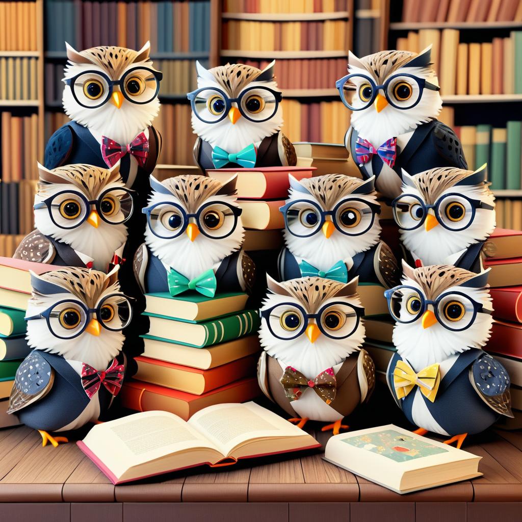 Whimsical Owls In A Cozy Library