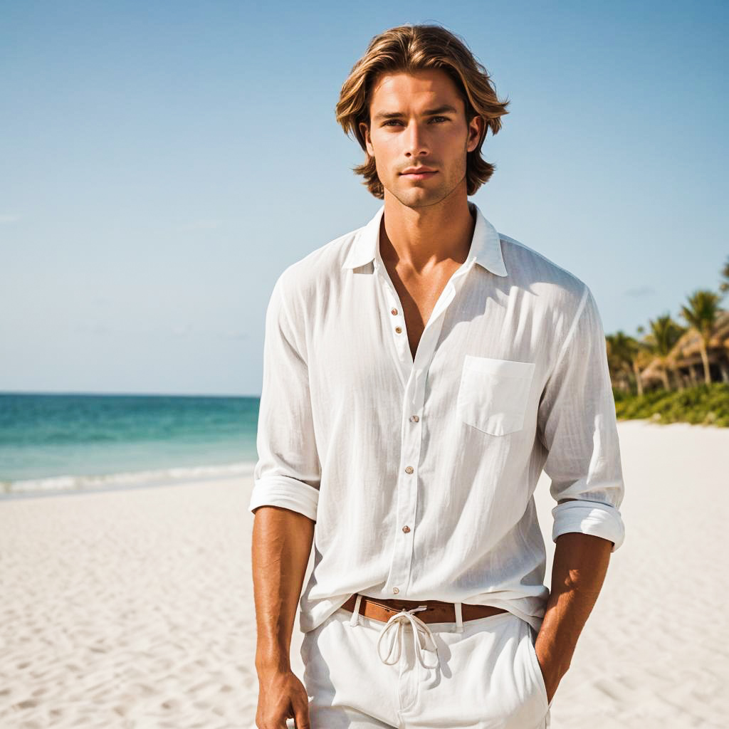 Relaxed Young Man Photo Shoot at Beach