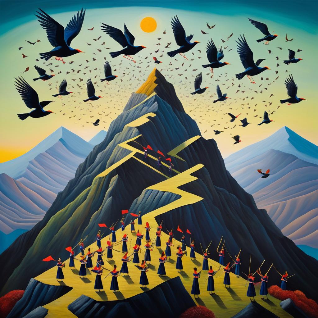 Surreal Birds Marching Band on Mountain