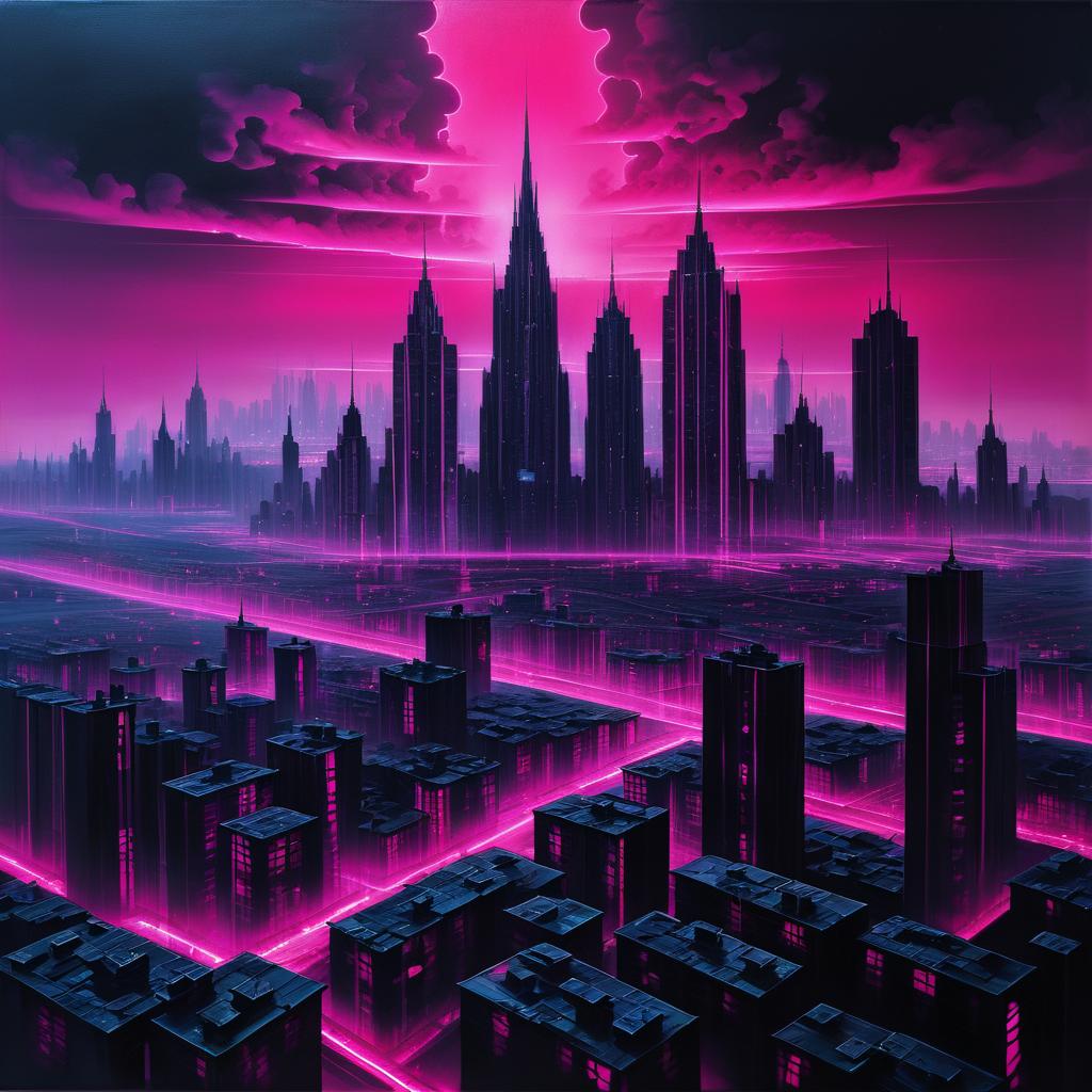 Duality of Cityscape in Neon Art